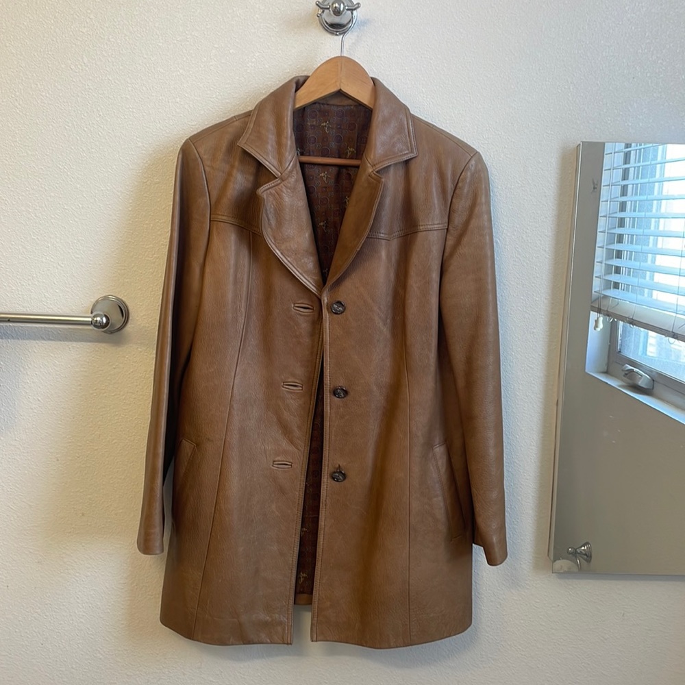 Heavy leather coat- fits like a medium